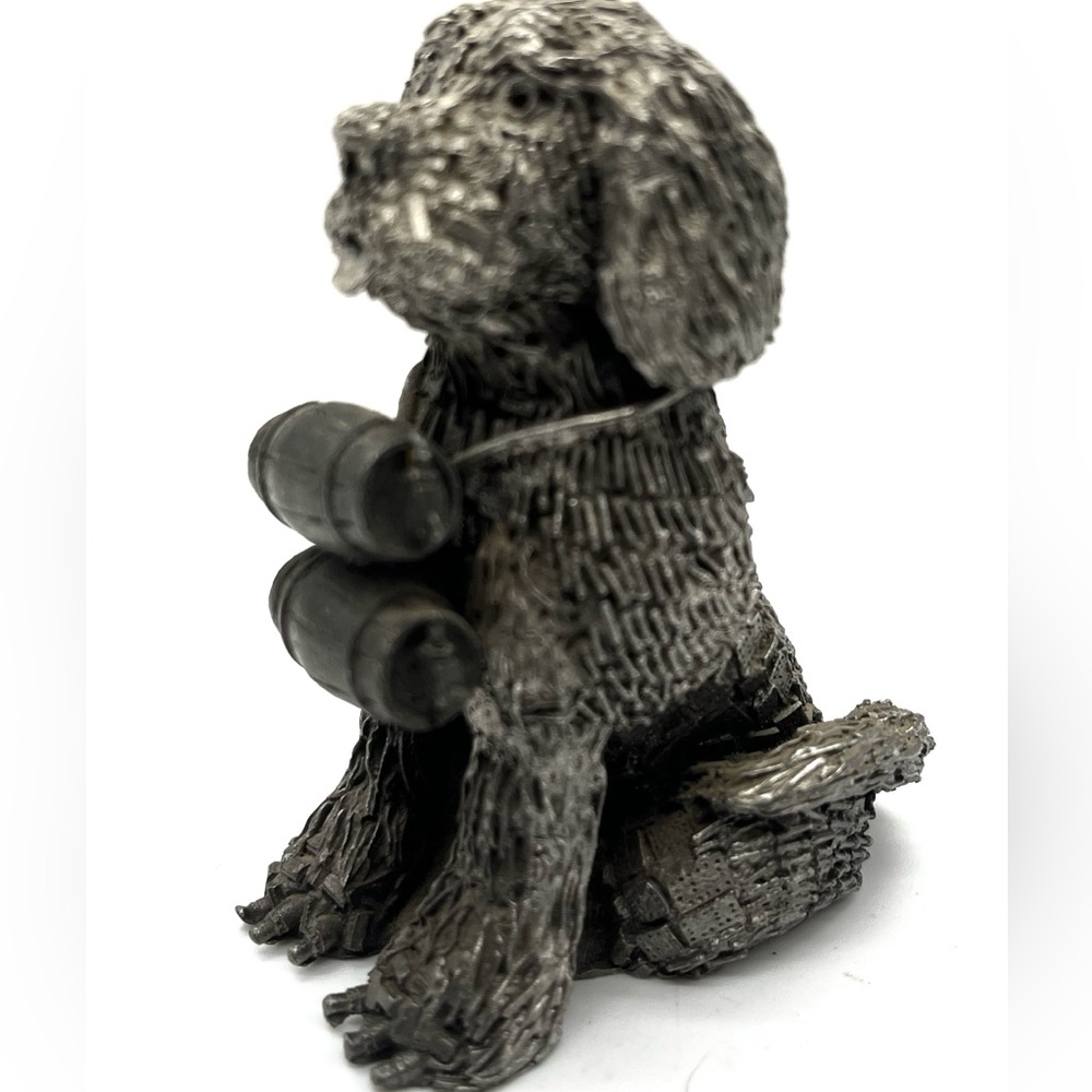 Pewter St Bernard Dog Figurine Collectible Hudson Honeywell Rescue Snow Silver